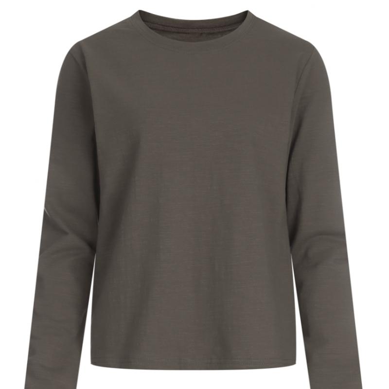 Shop Women Basic Semi Crop Round Neck Long Sleeve T shirT Dai Wsh 1153 whiTe