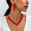 Červená Barva Jednoduché Trojúhelníkové Geometrické Zveličené Náušnice Choker Náhrdelník Sada Šperků Dámské Ženské Párty Svatba Doplňky