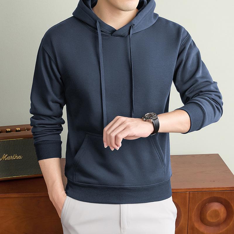 Autumn/Winter Fashion Trend Solid Color Hooded Pullover Sweatshirt with Patch Pocket and Custom Logo.