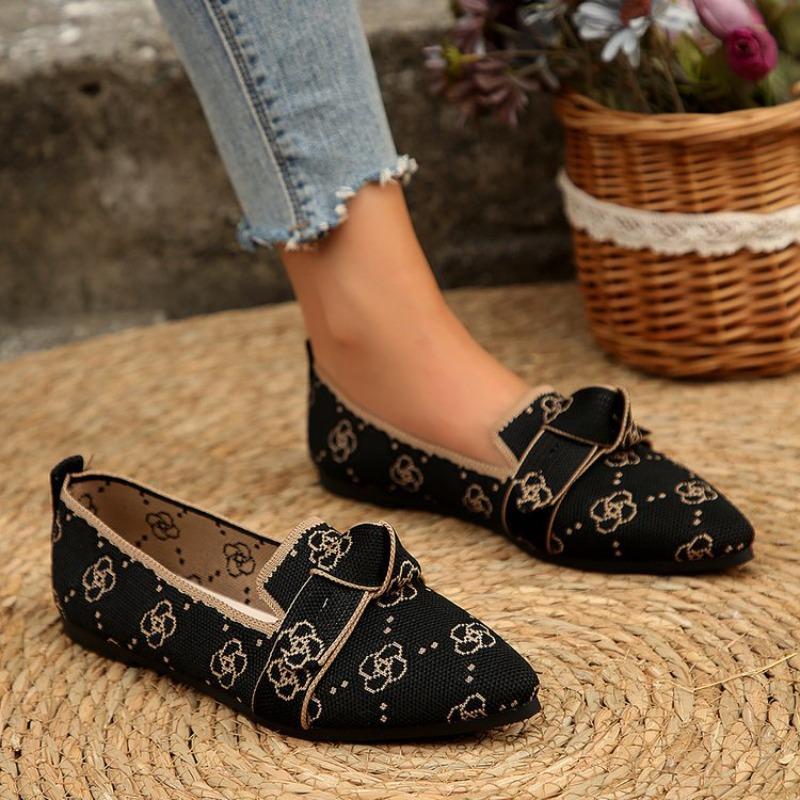 Women's Pointed Toe Flying Woven Loafers, Bow Decor Slim Fit Flat Shoes, Casual Slip On Daily Ladies Single Shoes