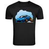 Blue Sports Car Drift Racing Graphic T-Shirt