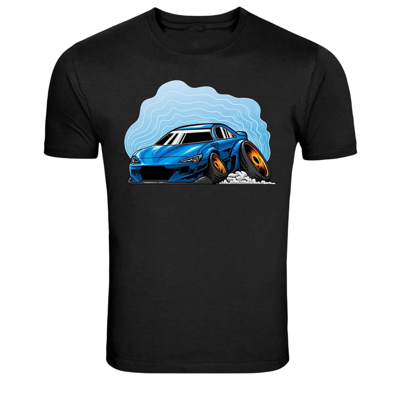 Blue Sports Car Drift Racing Graphic T-Shirt S