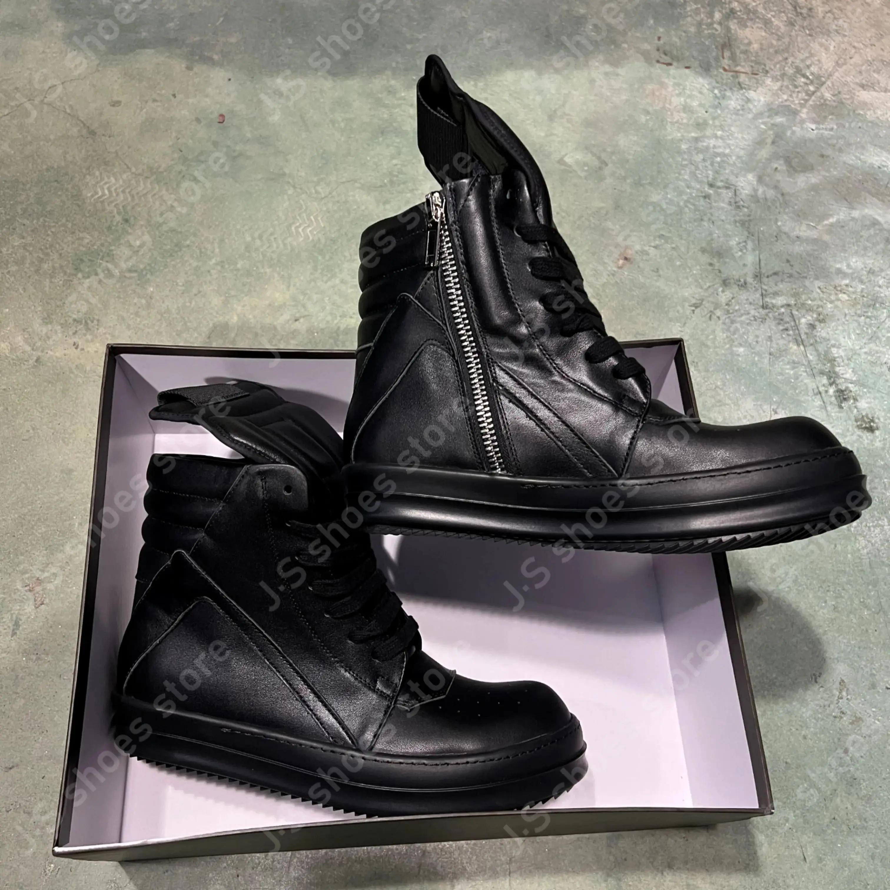 

R-o Classic Sneakers Black Leather High Top Shoe Black Boot Cowhide Men Sneaker Zipper Women Casual Shoes Lace Up Ankle Boots 34