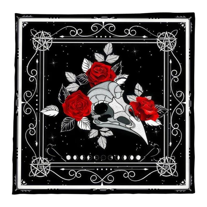 

Divinations Tablecloth Skull Bird Head Flower Astrologys Tarot Cards Tablecloth Altars Cloth Divinations Game Accessory B 75x75cm