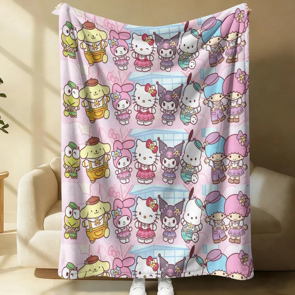 Vintage Sanrio Flannel Fleece Blanket Soft Warm Fluffy Throw Cute Sofa Bed Cover Office Nap Shawl Lightweight Blanket Fans Gift