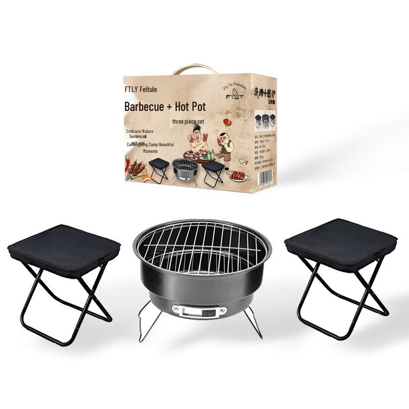 FTLY Retro Outdoor Charcoal Heating & BBQ Stove Set