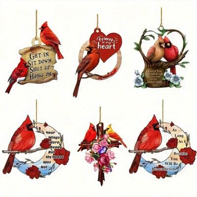 1pc/6pcs Cute Cardinal Hanging Ornaments, Acrylic Flat Animals Decor For Xmas Tree/Window/Car Decor Pendants Christmas Party Gifts
