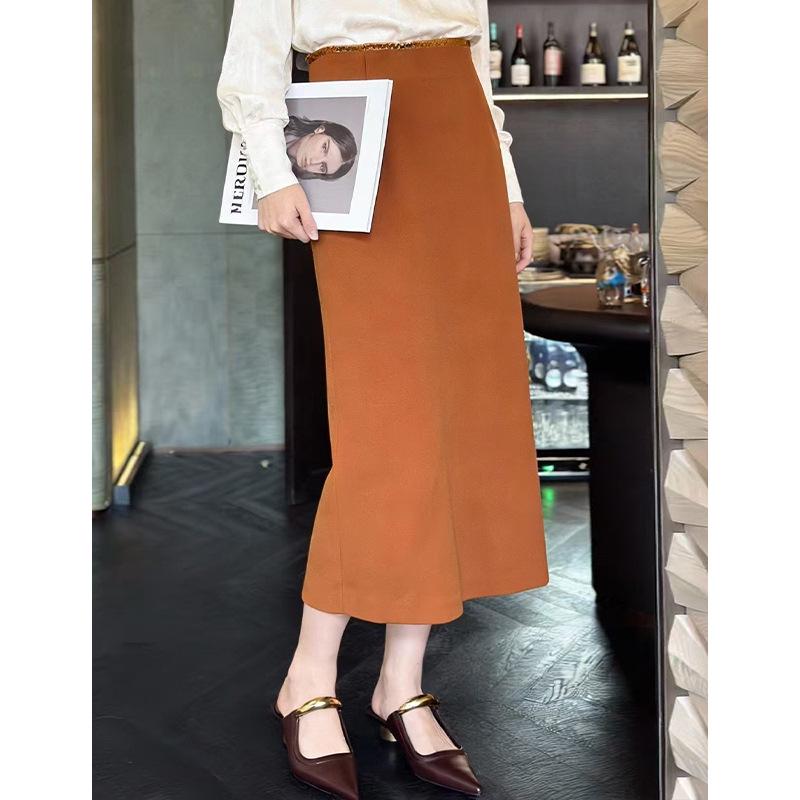 Rongtai Elegant High-Waist Lace Trim Straight Skirt with Back Slit - Women's Fashion 2026
