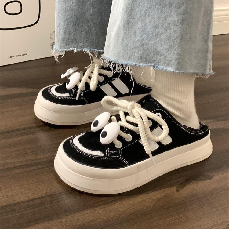 Большие глаза милые полутапочки парусиновые туфли женские дышащие универсальные — фото 4