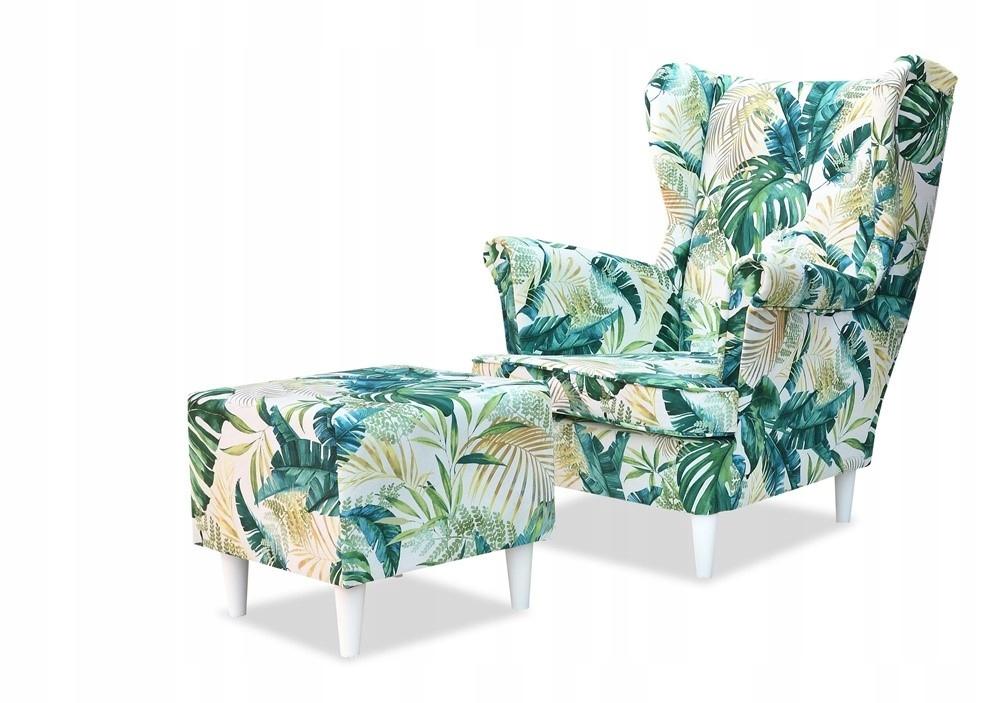 ARI PRINT Wing Chair with Footrest Scandinavian Family Meble Patterned