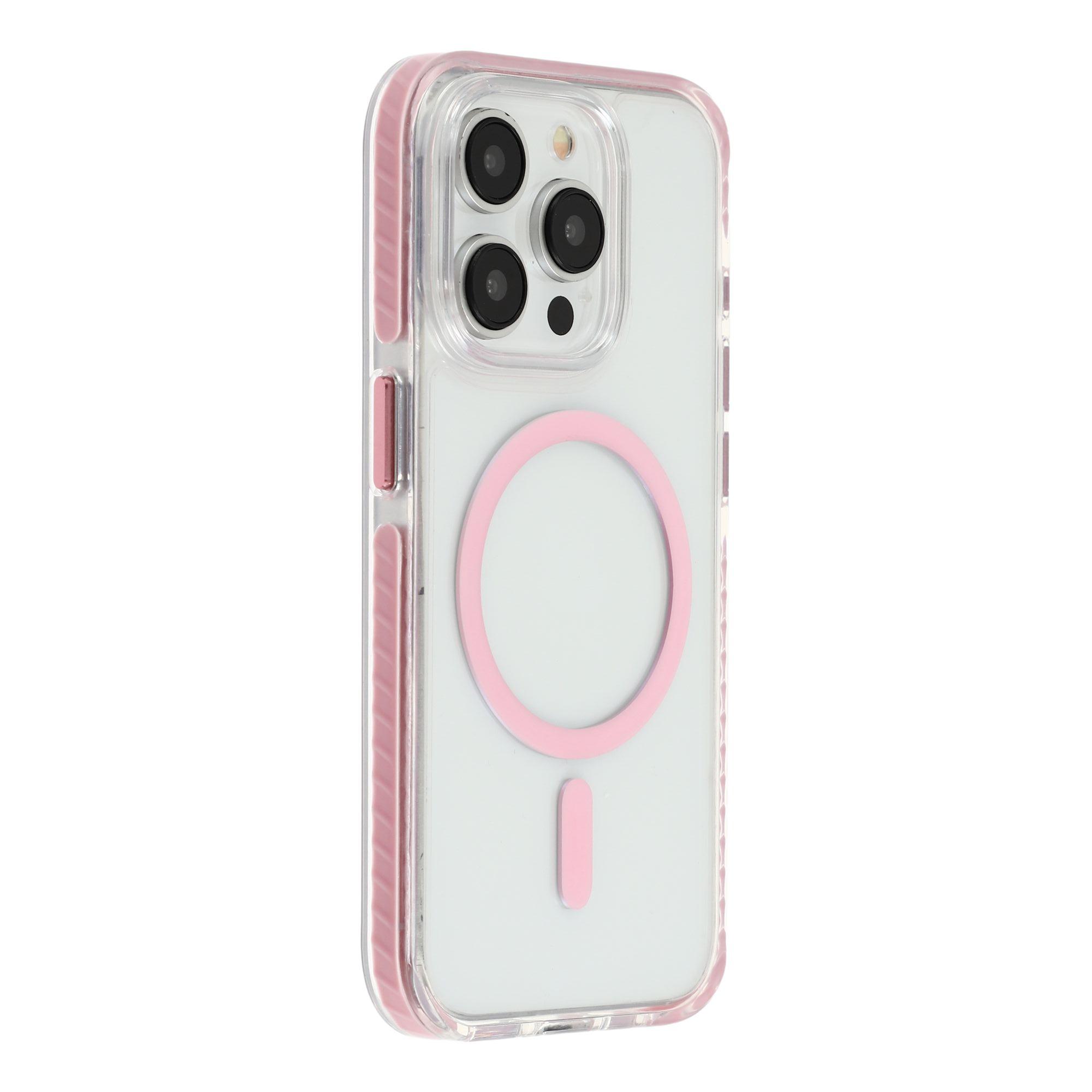 For iPhone 15 Pro Max Magnetic Case TPU PC Clear Phone Cover with Metal Buttons