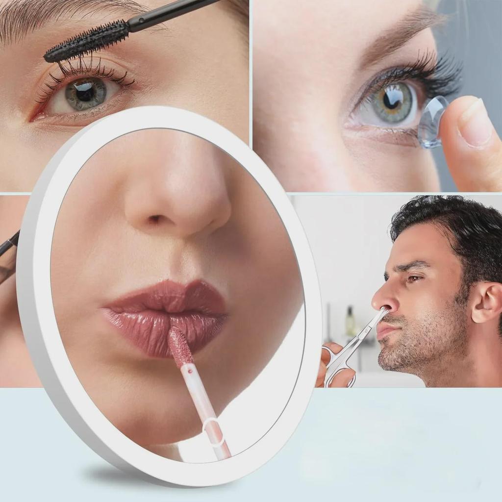 Rechargeable LED Makeup Mirror: 6" 10x/20x/30x Magnification, 360° Rotatable, Suction Cup Mount