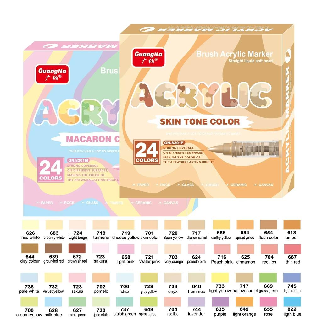 GUANGNA 168-12 Colors Acrylic Marker Pen for Rock Painting Brush Tip Paint Marker Christmas Markers Waterproof Art Supplies