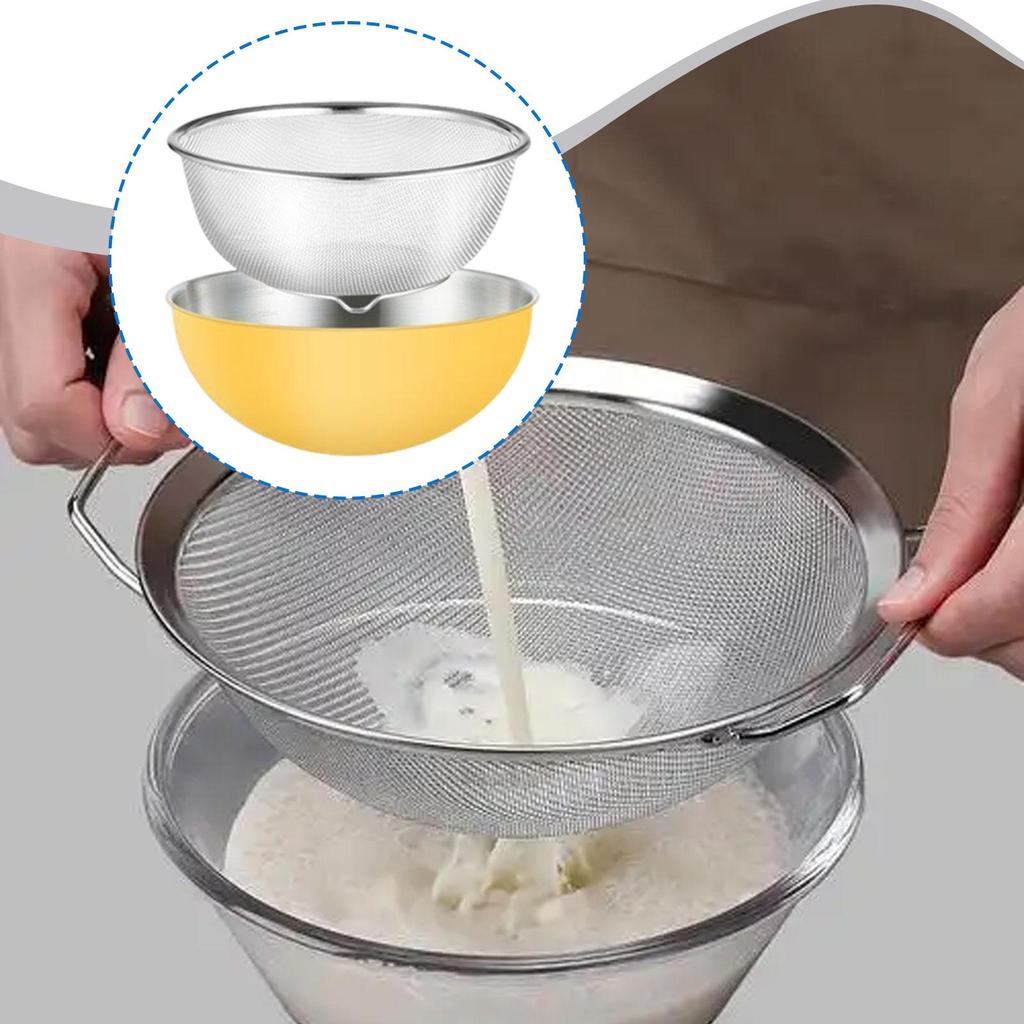Reiswaschschale Siebschale Edelstahl-Sieb mit Rührschale, zum Salatmixen