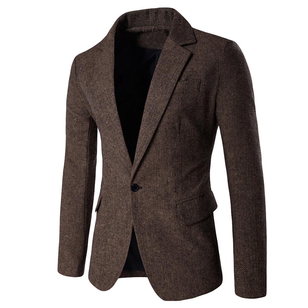 Men's Casual Fashion  Color Single Button Long Sleeve Suit Jacket Coat
