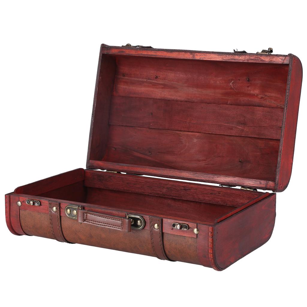 Antique Suitcase Portable Wooden Storage Chest Collection Ornaments Photography Props