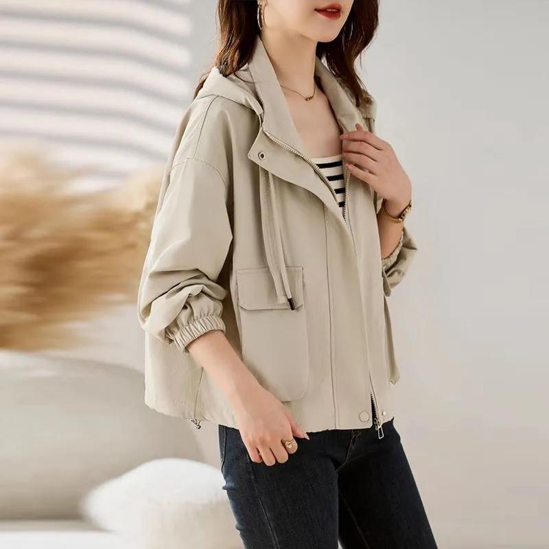 Women's Spring and Autumn Fashion Loose Casual Short Windbreaker Jacket - Hooded Top