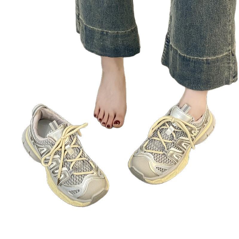 2025 neue Sommer atmungsaktive Mesh Dad Schuhe Damen dicksohlige vielseitige leichte weichsohlige ultraleichte Sportschuhe
