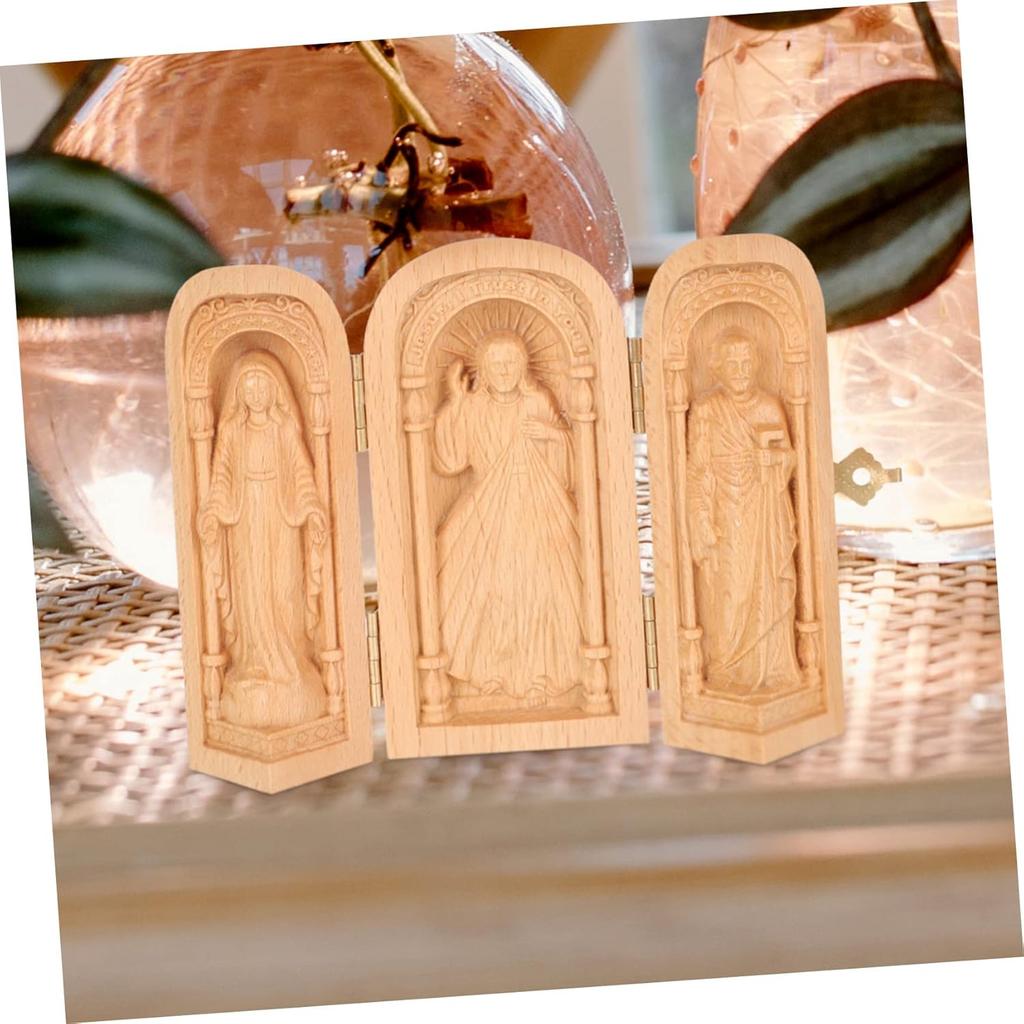 Religious Ornaments Mini Decor Vintage Decor for Home Hand Sculpture Boxwood Carving Christ Mini Christian Altar Box Hand Carving Christian Statues