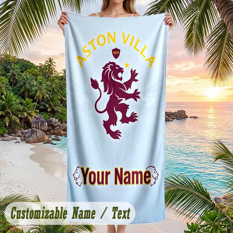 Beach Towel Aston Villa Print Custom Name Text Soft Towel for Swimming Pool