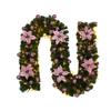 Pre-lit Artificial Christmas Garland with Golden Poinsettias and Ornaments, 9 Feet, Battery Operated