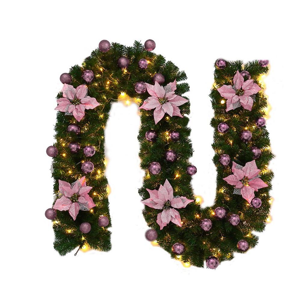 Pre-lit Artificial Christmas Garland with Golden Poinsettias and Ornaments, 9 Feet, Battery Operated