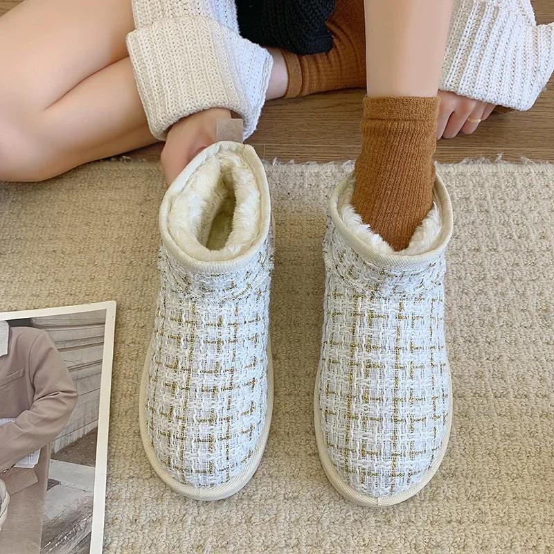 Snow boots female new short tube flat bottom plus velvet thicken warm cotton shoes winter Botas de nieve para mujeres