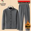 Woodpecker Dad Winter Fleece-Lined Men's Three-Piece Set: Thickened Cotton Coat, Vest, and Cardigan Jacket for Middle-Aged and Elderly.