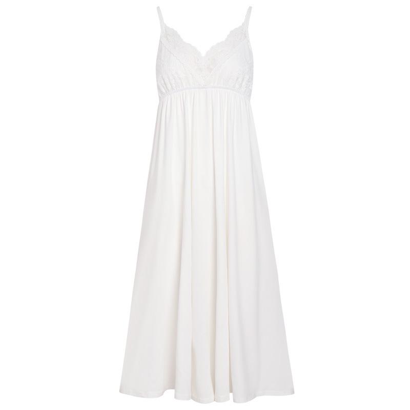 Cotton Lace Princess Camisole Nightgown - Women's Summer Long Dress with Embroidery and Chest Pad, Wearable Outside