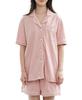 Yoimira Summer Loungewear Short Sleeve Top and Bottom Pink Women's Set, Open-Front Pajamas, Cotton, Stylish,