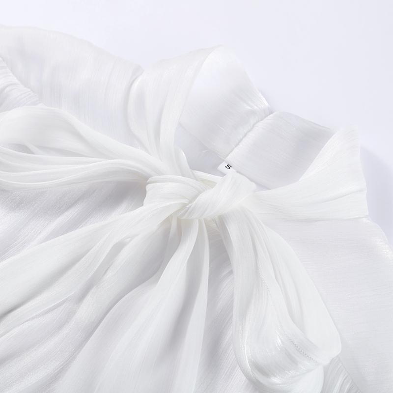 Elegantní mašle na sukni, obleky pro ženy, šněrování, O-výstřih, halenka s lanternovými rukávy a vysokým pasem, sladká skládaná sukně, jarní nová sada 2 kusů