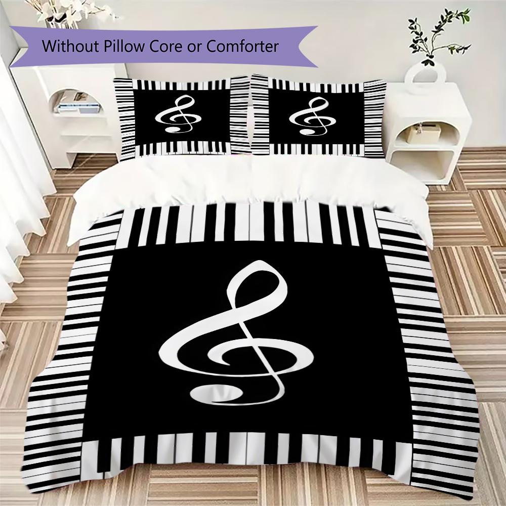 1PC Piano keys music Theme Bedding Quilt Set Quilt Cover Pillowcase Home Decoration Birthday Gift (1 * duvet cover + 2 * pillowcase, without core)A10