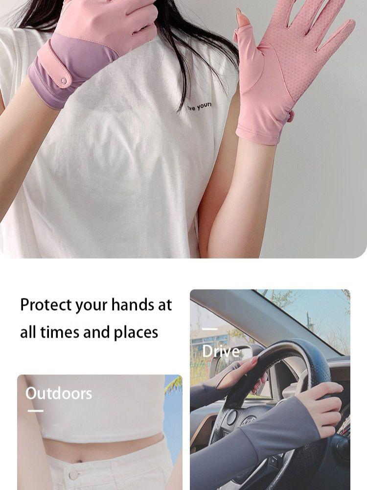 Sunscreen UV Protection Gloves Women's Thin StyleRiding Driving Non-slip Breathable Leak Finger Fishing Ice Silk Summer Gloves