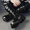 Men's Motorcycle Boots Mid-Calf Knight Men Boot Punk Hippie Rivets Zip Buckle Gentleman Male Flat Shoes Man  Plus Size 38-46