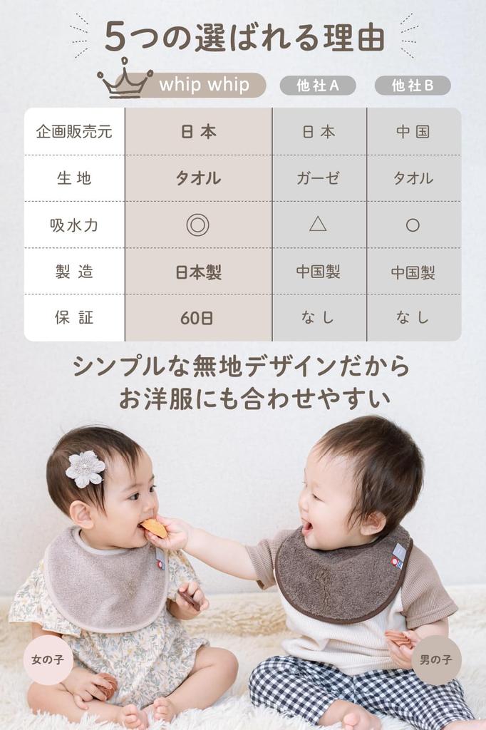 Imabari Towel Whipwhip Bib Bib Plain Baby Baby Gift for Boys and Girls Baby Pink x Beige x (3, Brown)