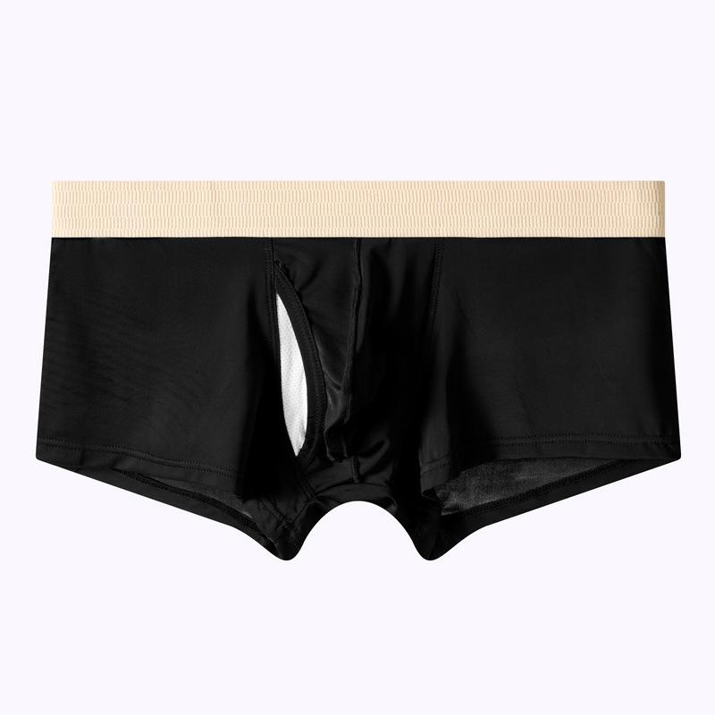 Men's Summer Sexy Ice Silk Thin Breathable Side Open Flat Angle Briefs