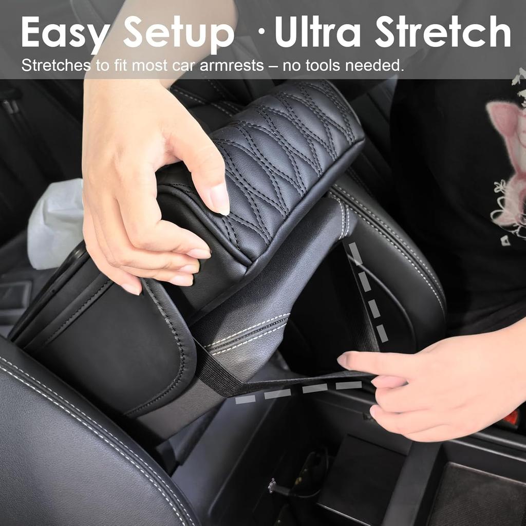 Car Armrest Cushion, 5-in-1 Design with Cup Holders, Car Center Console Cover, Tissue Box, Multifunctional Arm Rest Cover for Car with Cup