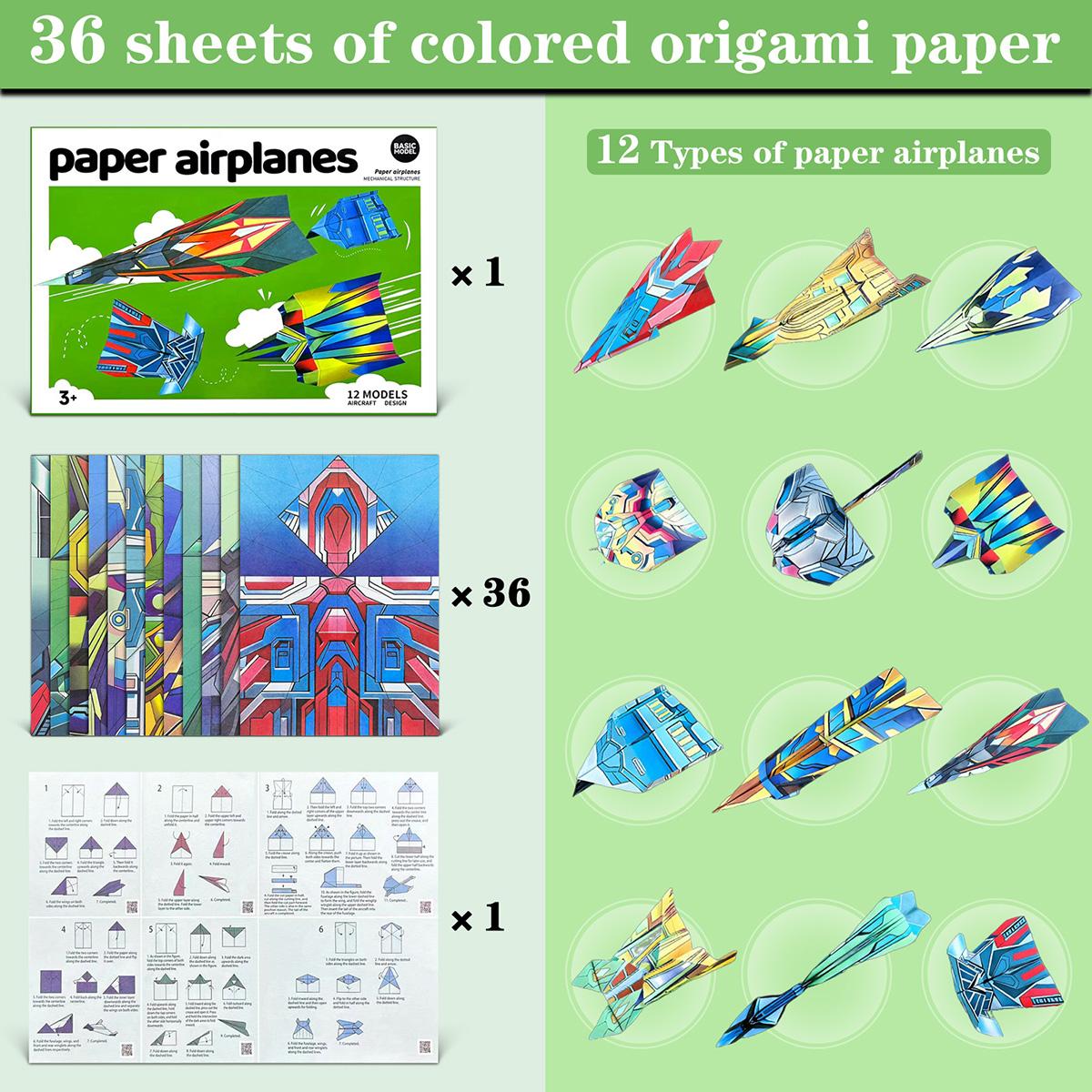 

Paper Airplane Kits with 12 Classic Designs, Colorful Origami Paper, World Record Paper Planes, Airplane For School Students(Dig