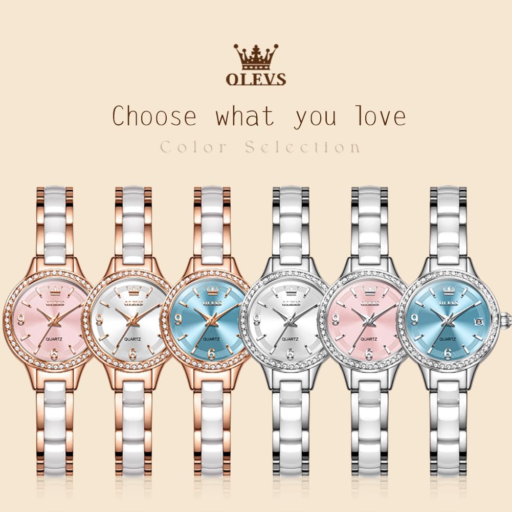OLEVS Watch Gift Watch for Pink Women's - Popular, Cute, Ceramic, Diamond, Quartz, Waterproof, Luminous, Women,