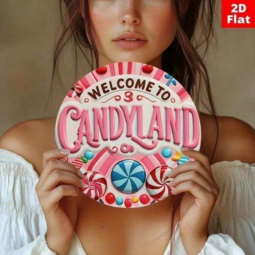 Vintage Metal Tin Sign 7.87 Inch Retro Wall Decor Cute Candyland Art Aluminum Painting for Halloween Party Room Decoration
