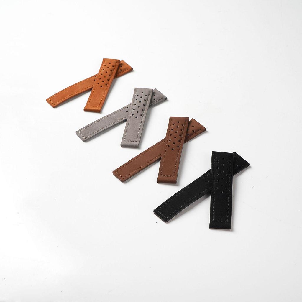Frosted Leather Watch Band with Breathable Holes, Universal Fit, Folding Buckle, 20mm/22mm