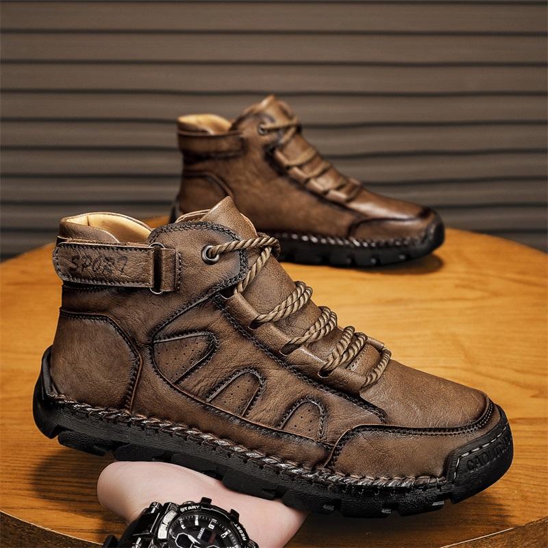 Retro Style Leather Male Ankle Boot High Top Shoes for Men Casual Men's Motorcycle Boots Outdoor Treking Footwear Hiking Botas