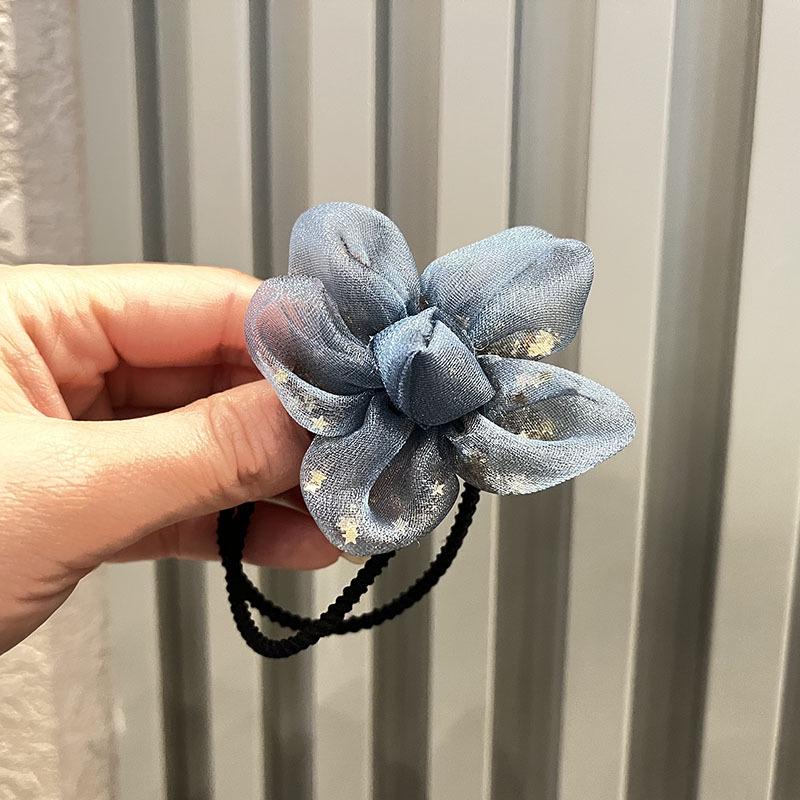 Korean Silk Gauze Flower Hair Tie Rubber Band for Girls
