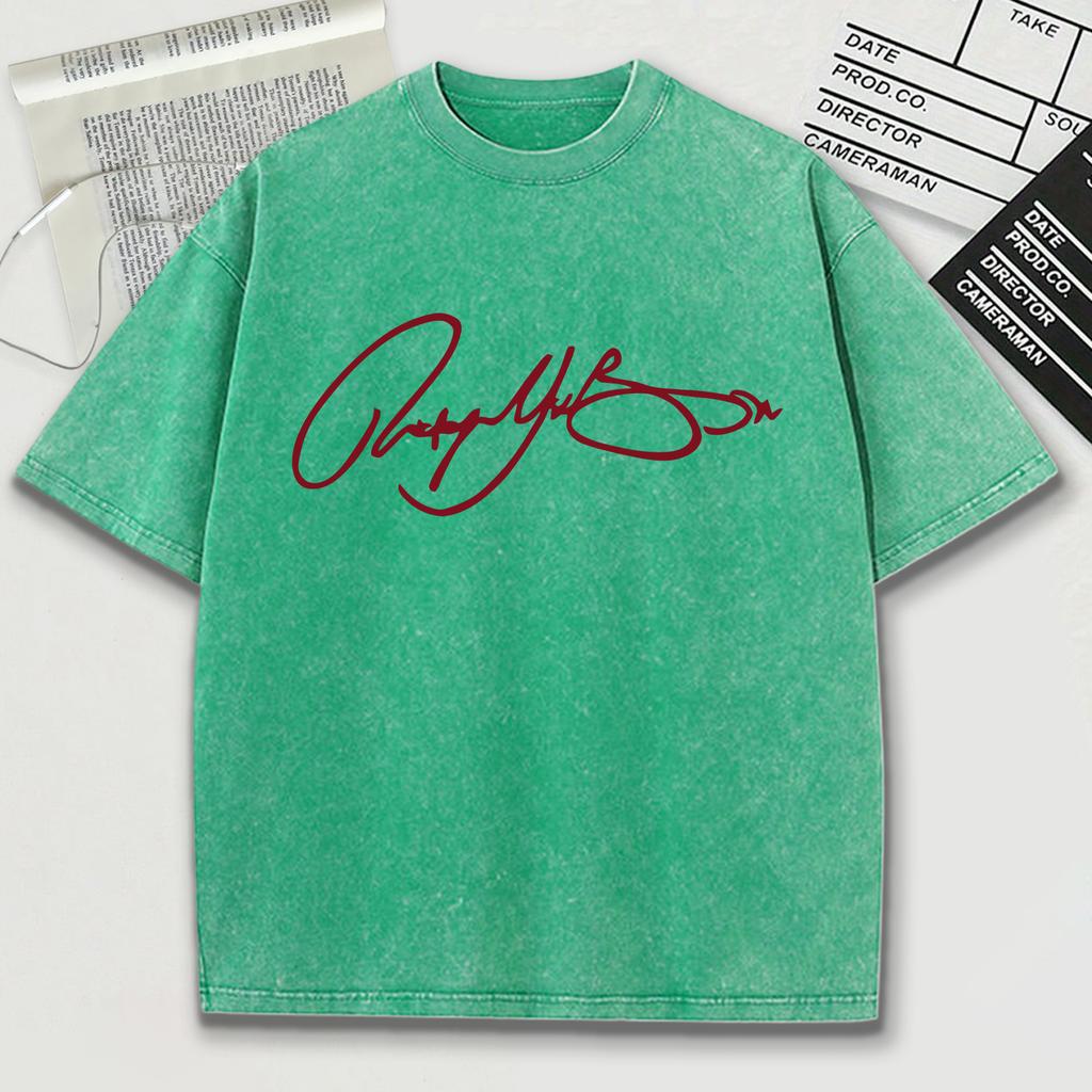 Röda Konstbokstäver Tryckta Tvättade Herr T-shirts Sport Casual T-shirt Sommar Sport Trendiga Kläder Bomull Oversize Unisex Topp