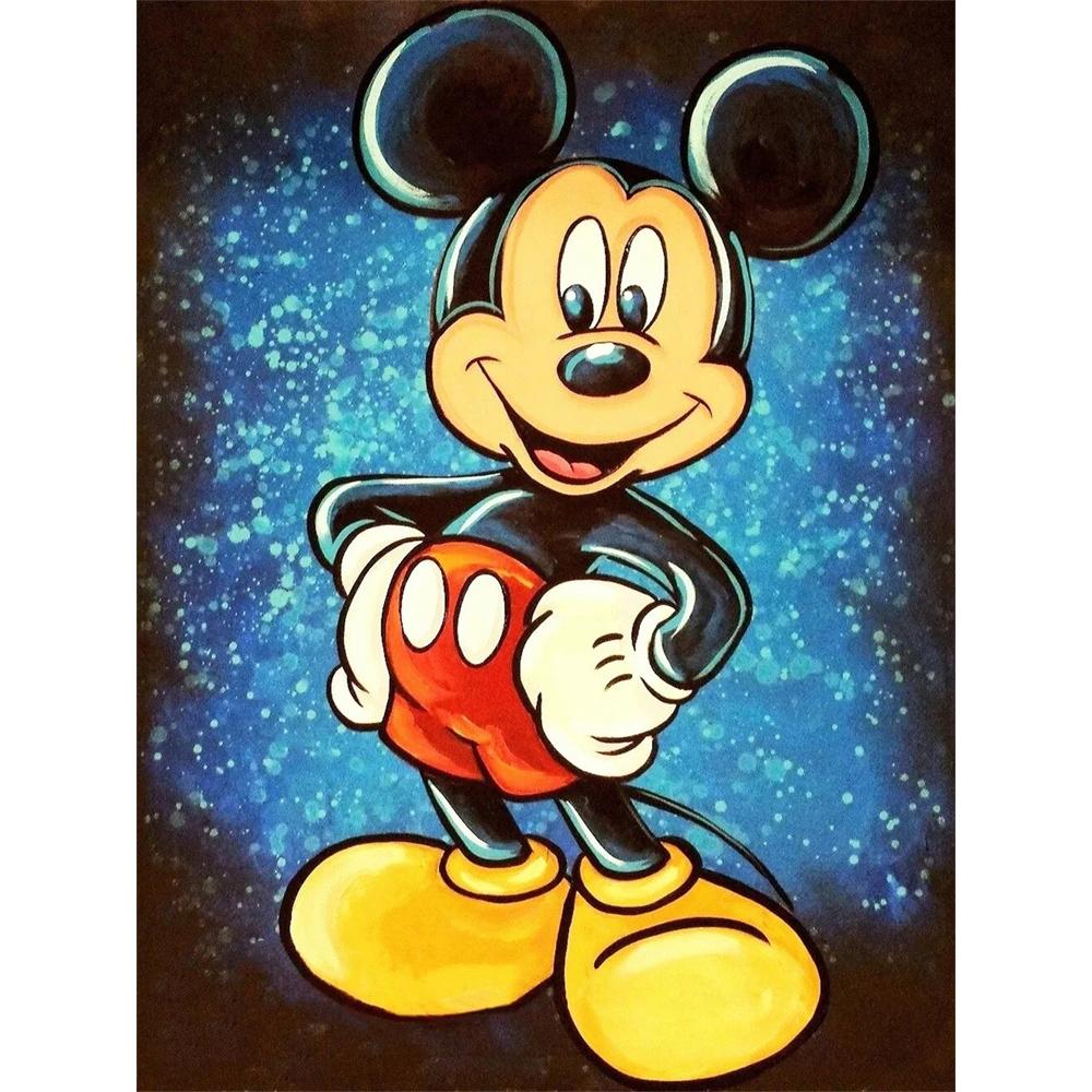 Disney Diamond Painting Mickey Mouse Starry Sky Oil Painting Style Art Painting Diamond Mosaic Cross stitch Diamond Inlay Room Decoration Gift Round 20x30cm
