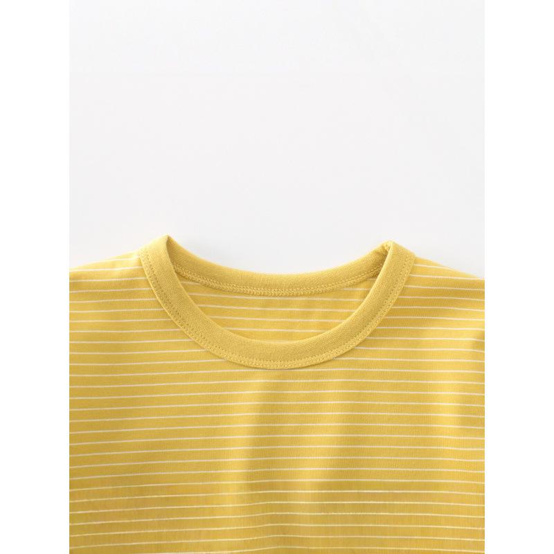 2026 Summer Boys' Korean Style Striped Lycra Cotton Round Neck T-shirt