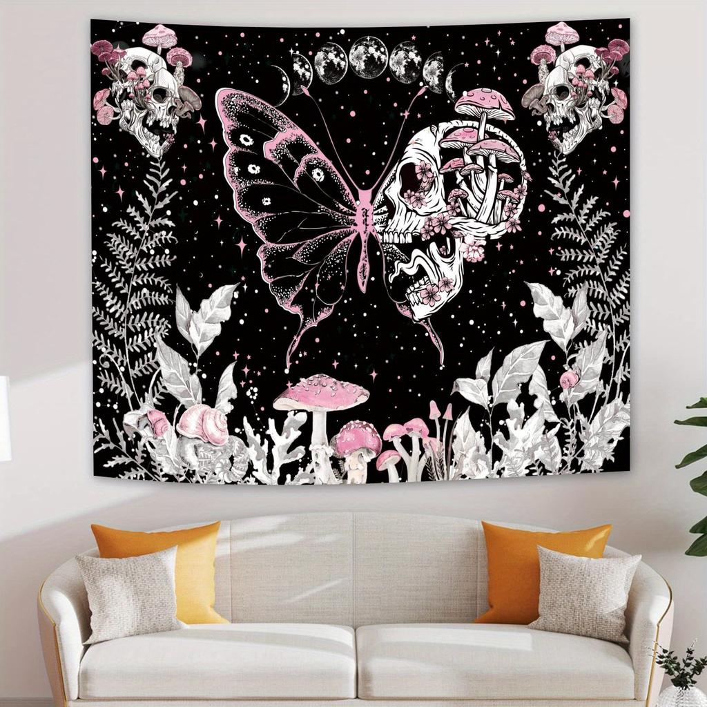 Mystical Butterfly Skull Tapestry Enchanting Unique and Strikingly Beautiful Wall Art for a Magical Decor Statement