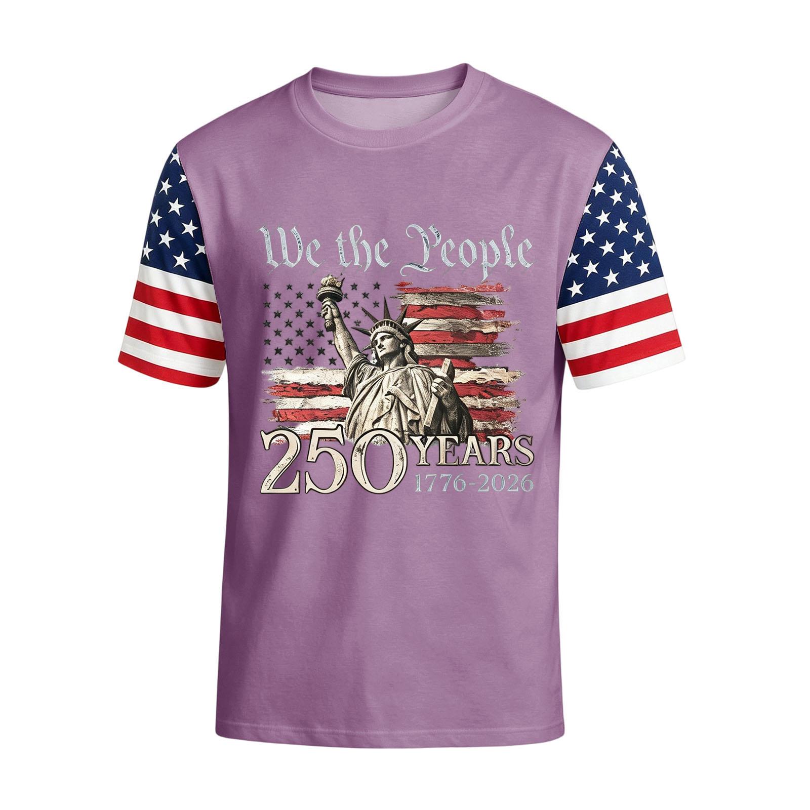 

Mens Short Sleeve Crew Neck T Shirt with Printed Statue of and Flag Graphic 250 Years 1776 2026 Design Top M