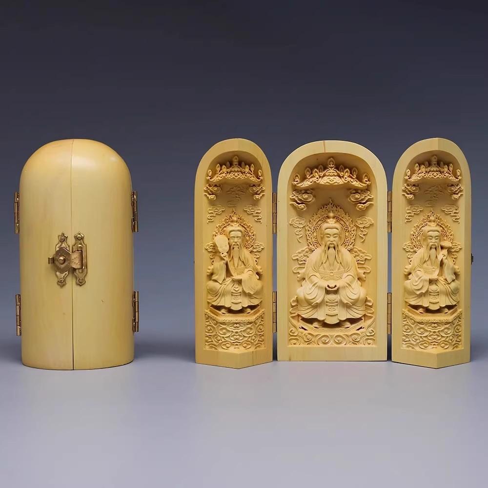 Skládací krabička Ozdoba sochy Buddhy, Sochy Guanyin, 3,93" Dřevořezba Západní Sansheng Řemesla Kancelář Domácí dekorace dárek