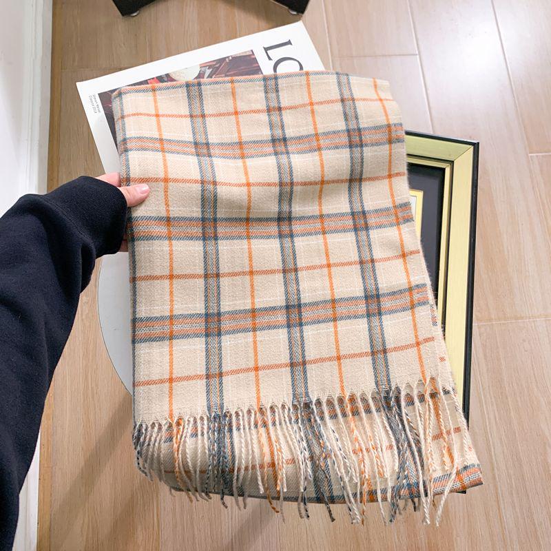 Women's Faux Cashmere Plaid Scarf - Korean Style, Thick & Warm Autumn/Winter Shawl